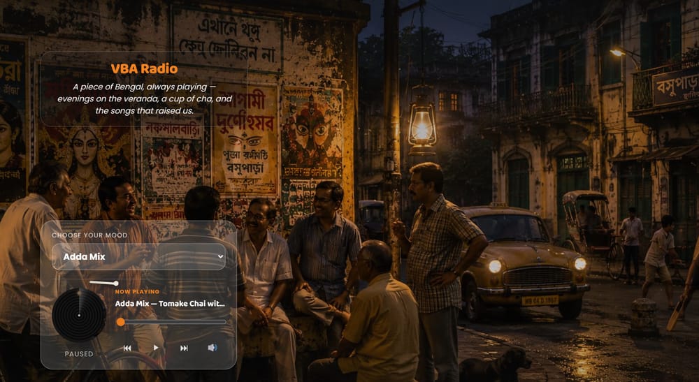 VBA Radio — Adda Mix mood, background and player