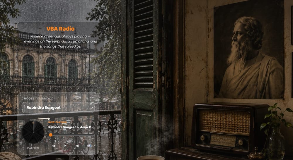 VBA Radio — Rabindra Sangeet mood, background and player