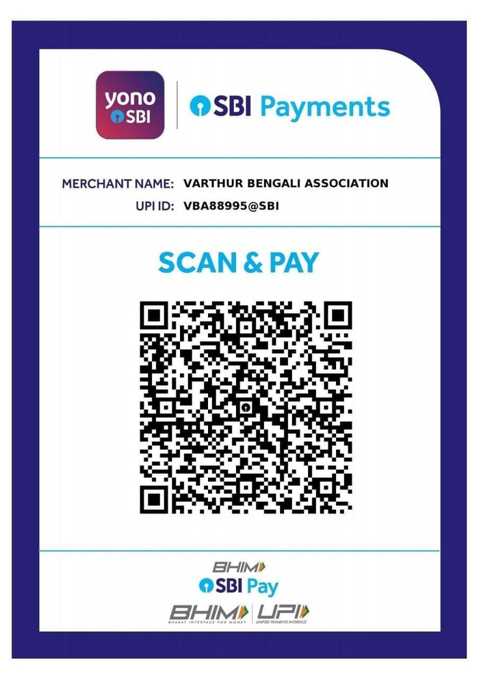 VBA UPI payment QR code — Merchant: Varthur Bengali Association, UPI ID VBA88995@SBI